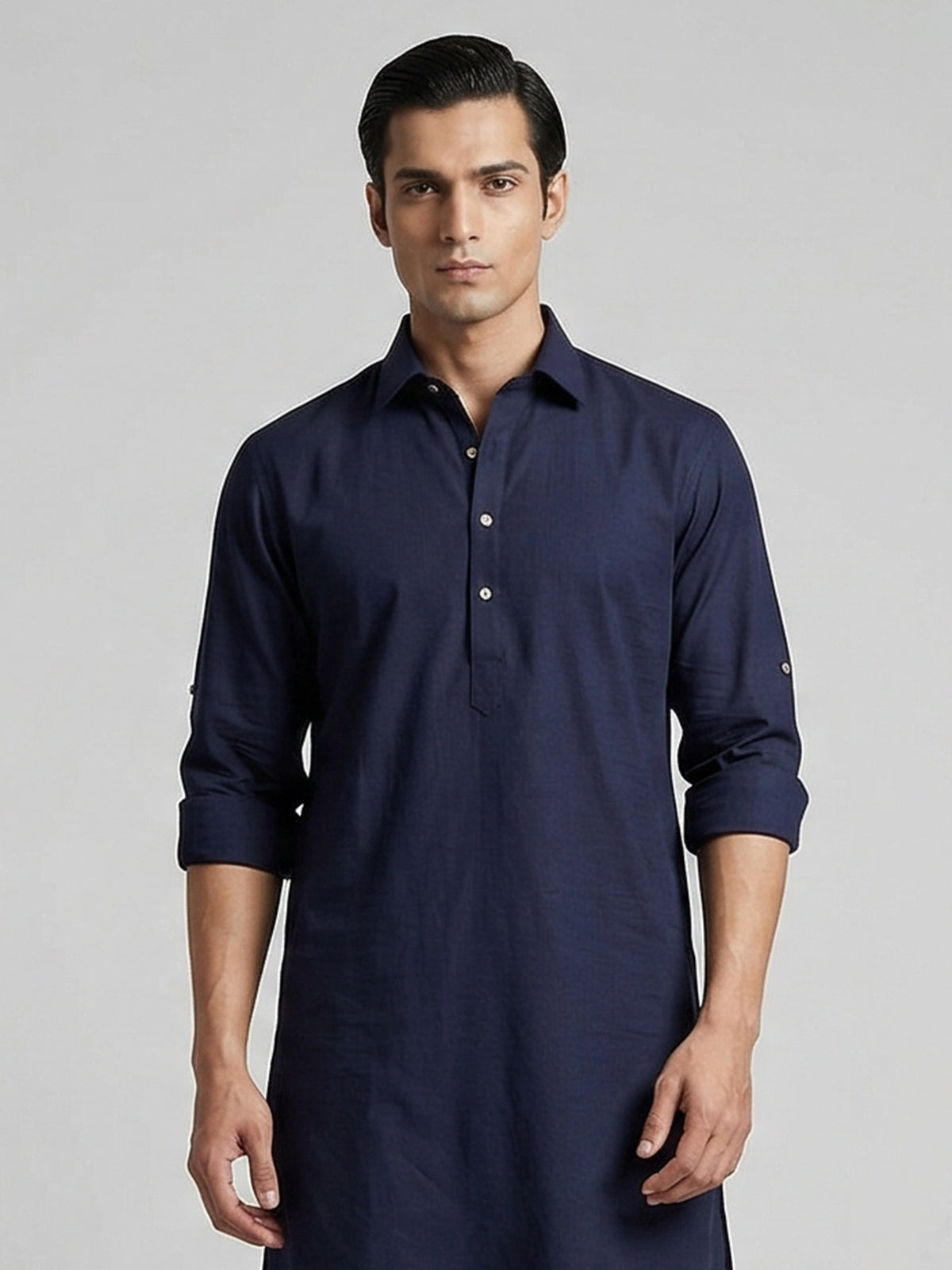 Navy blue cotton silk festive pathani suit