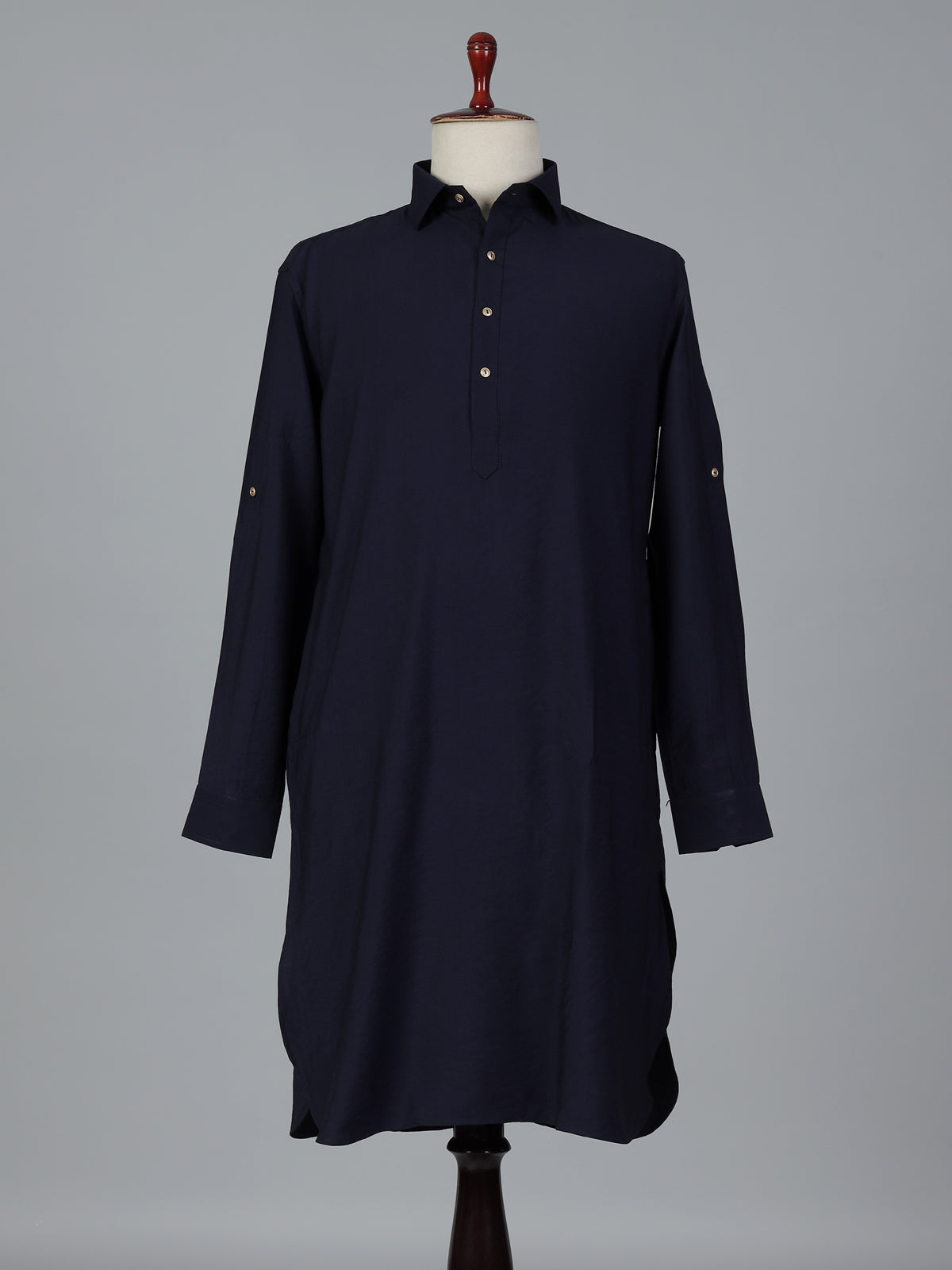Navy blue cotton silk festive pathani suit