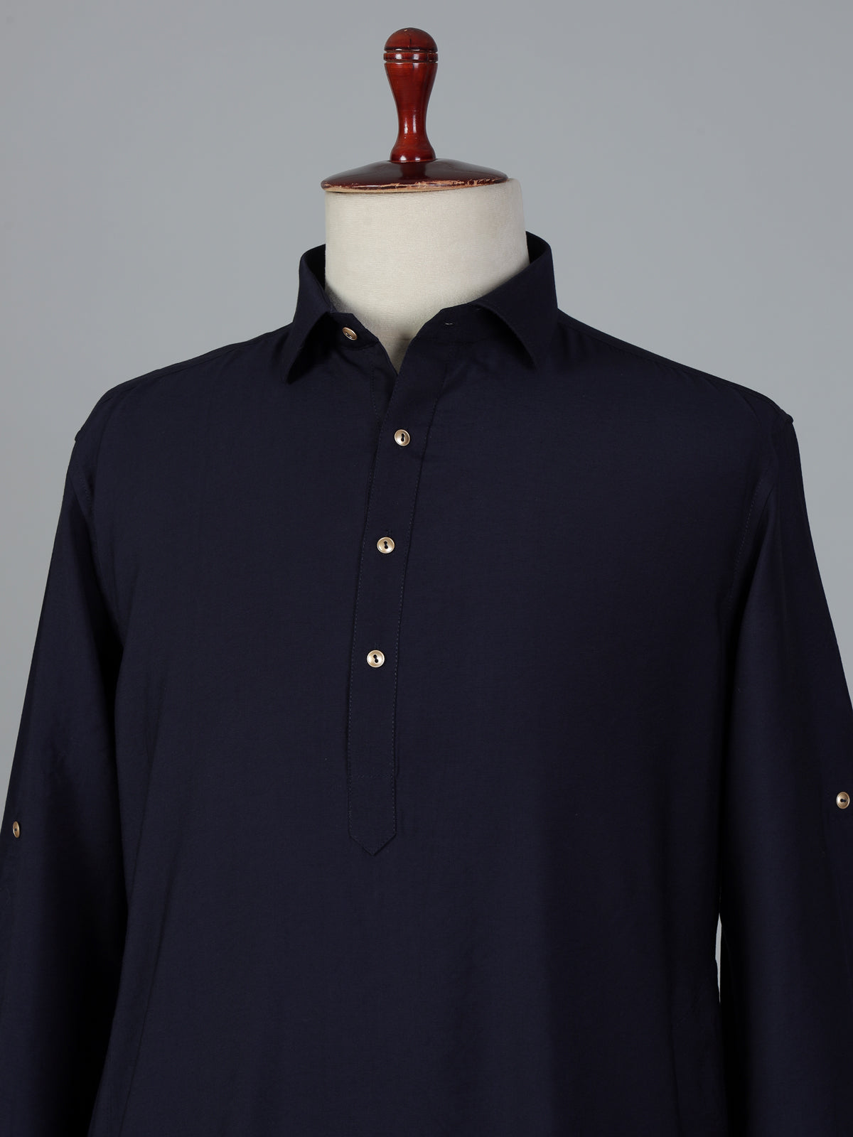 Navy blue cotton silk festive pathani suit