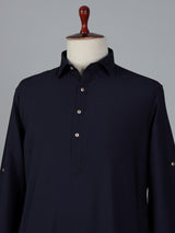 Navy blue cotton silk festive pathani suit