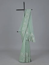 Mint green semi organza mirror work festive saree