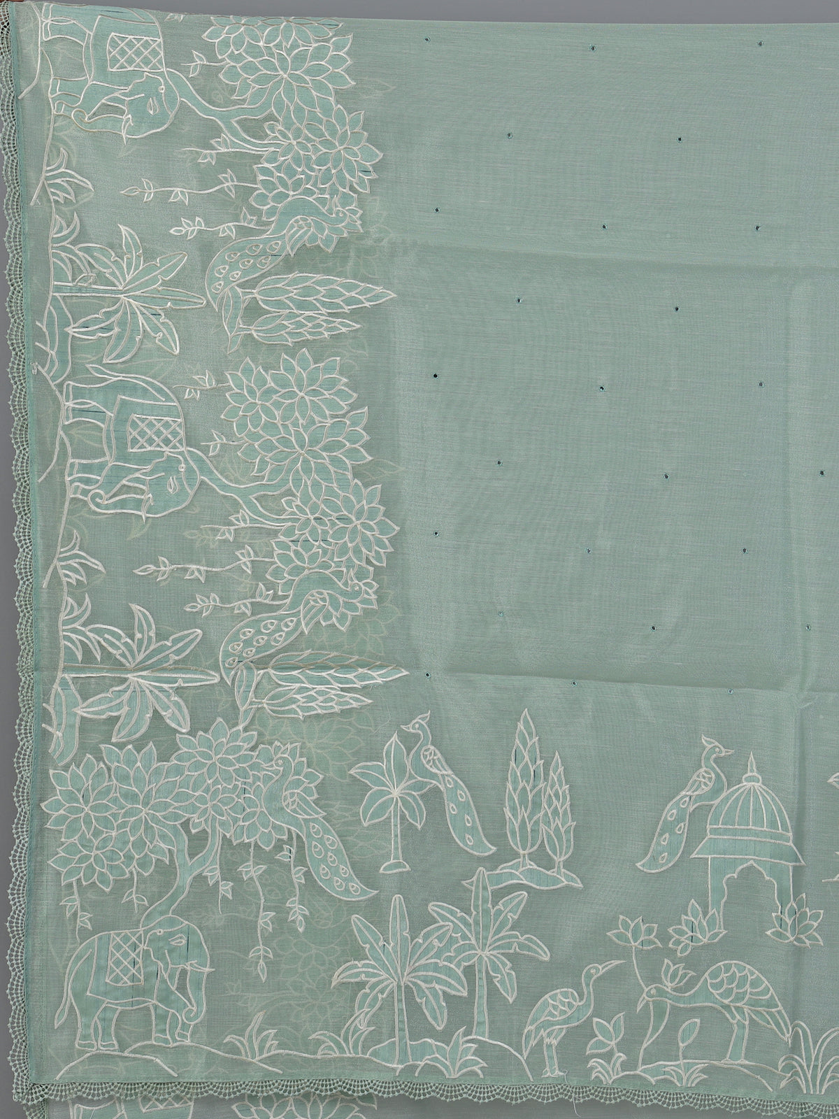 Mint green semi organza mirror work festive saree
