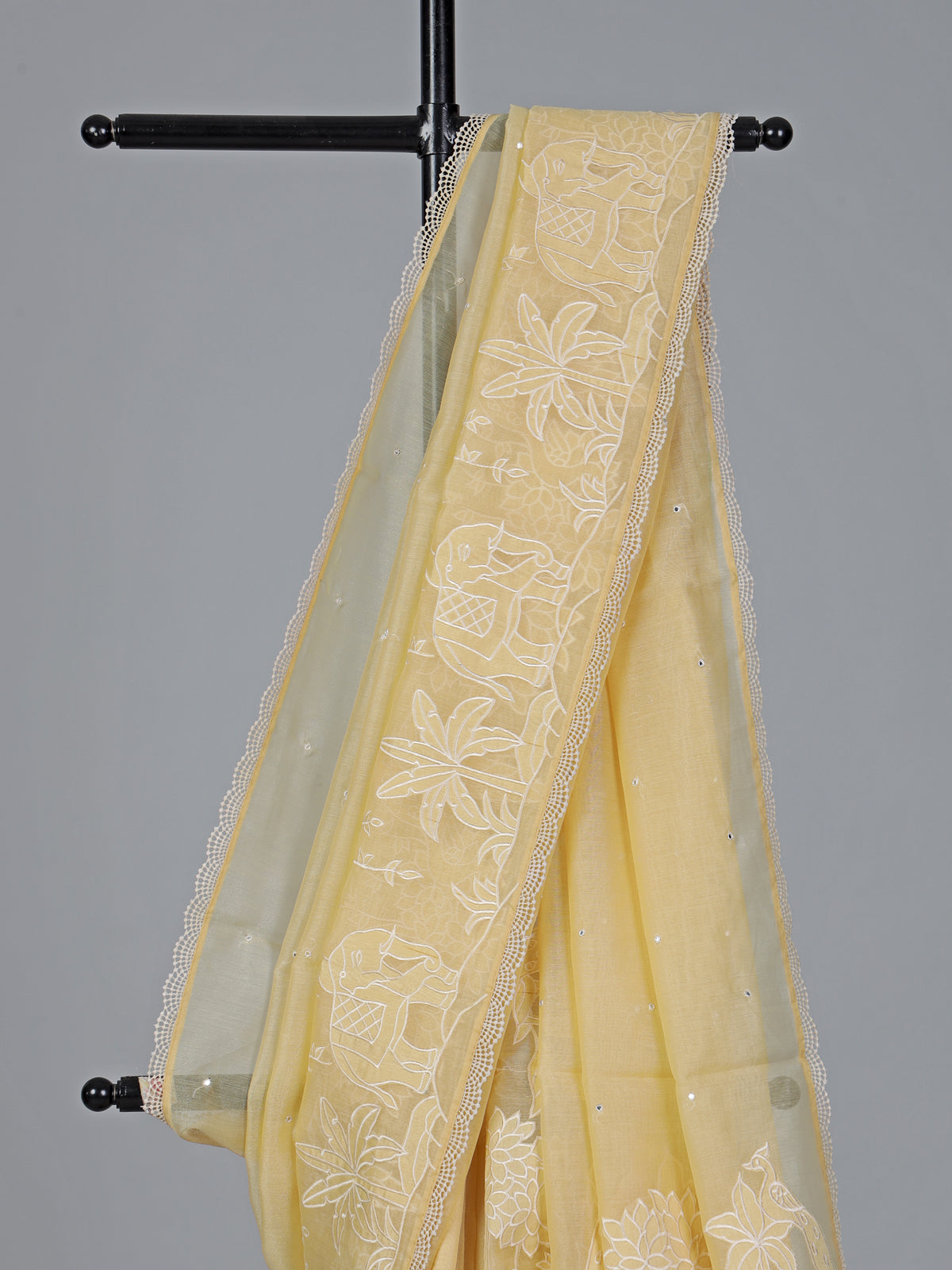 Yellow semi organza mirror work haldi wear saree