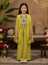 Mehendi yellow chiffon palazzo suit for girls