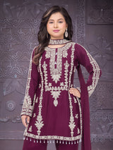 Wine festive wear silk salwar suit with dupatta