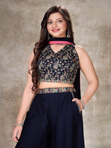Navy silk palazzo suit for festive celebrations