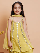 Lime yellow festive wear silk palazzo suit with dupatta