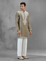 Light olive linen minimal glam wedding kurta set