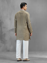 Light olive linen minimal glam wedding kurta set