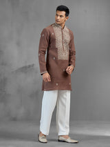 Brown linen intricate thread embroidered classic kurta pajama
