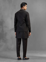 Black linen crest brooch embroidered festive waistcoat set