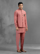 Dusky pink linen crest embroidered festive waistcoat set