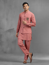 Dusky pink linen crest embroidered festive waistcoat set