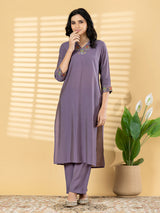 Purple silk straight cut kurti set casual elegance