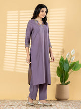 Purple silk straight cut kurti set casual elegance