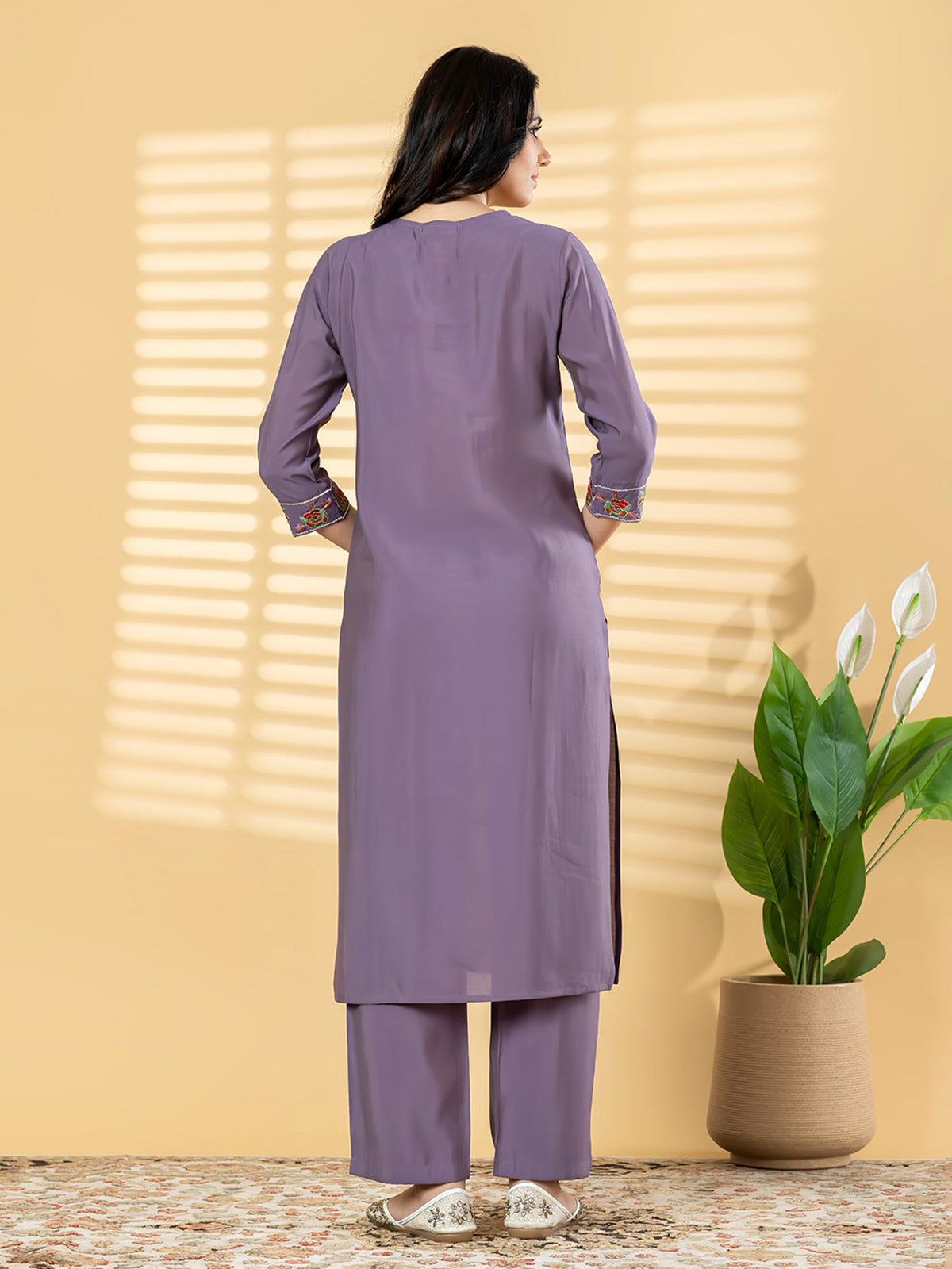 Purple silk straight cut kurti set casual elegance