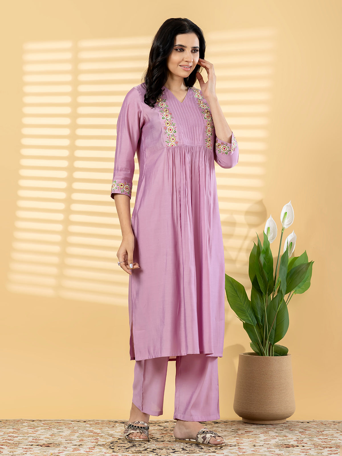 Lilac purple silk yoke style kurti set charm