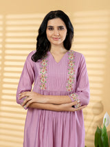 Lilac purple silk yoke style kurti set charm