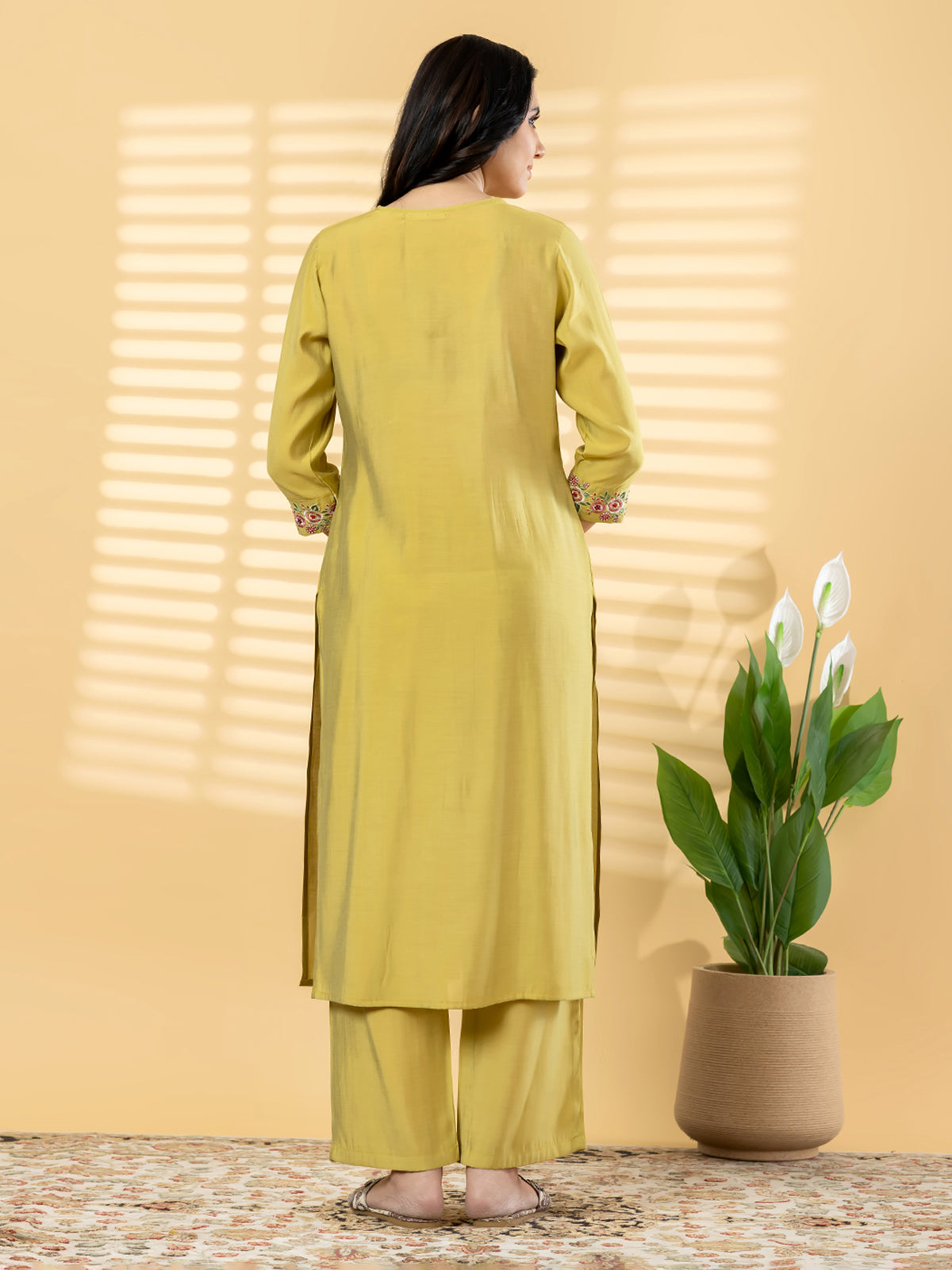 Khaki silk yoke style kurti set minimal elegance
