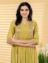 Khaki silk yoke style kurti set minimal elegance