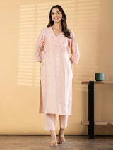 Peach cotton silk straight cut kurti set soft charm