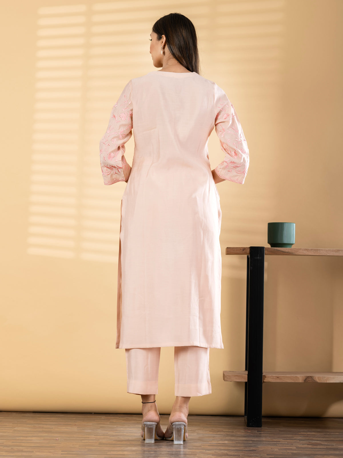 Peach cotton silk straight cut kurti set soft charm