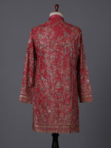 Red georgette embroidered work festive mandarin kurta suit