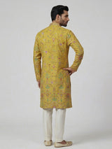 Yellow silk floral embroidered haldi special kurta suit