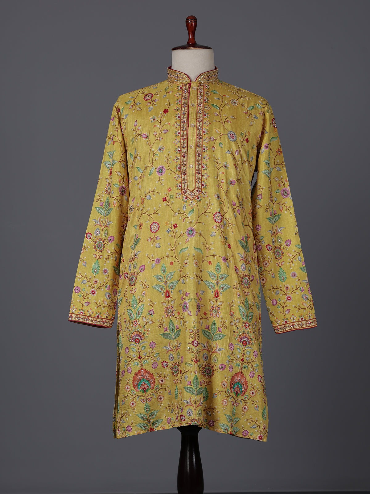 Yellow silk floral embroidered haldi special kurta suit
