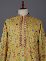 Yellow silk floral embroidered haldi special kurta suit