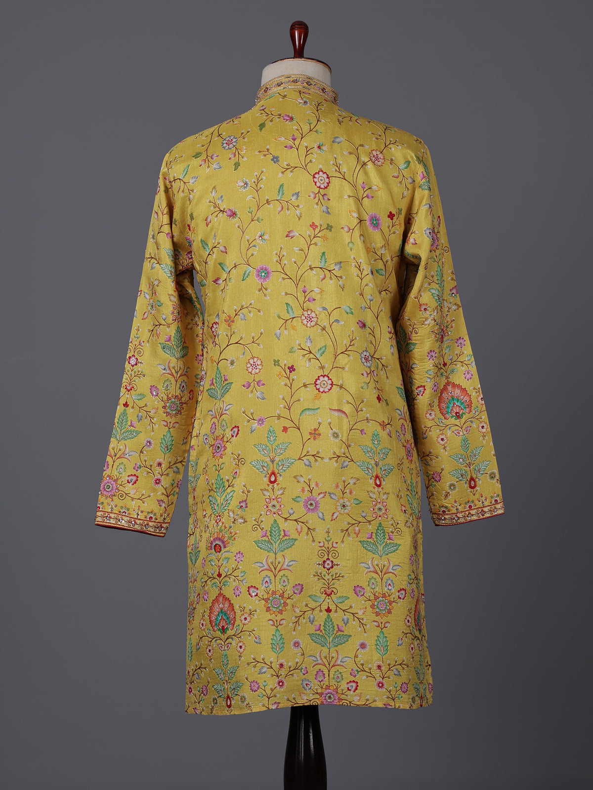 Yellow silk floral embroidered haldi special kurta suit