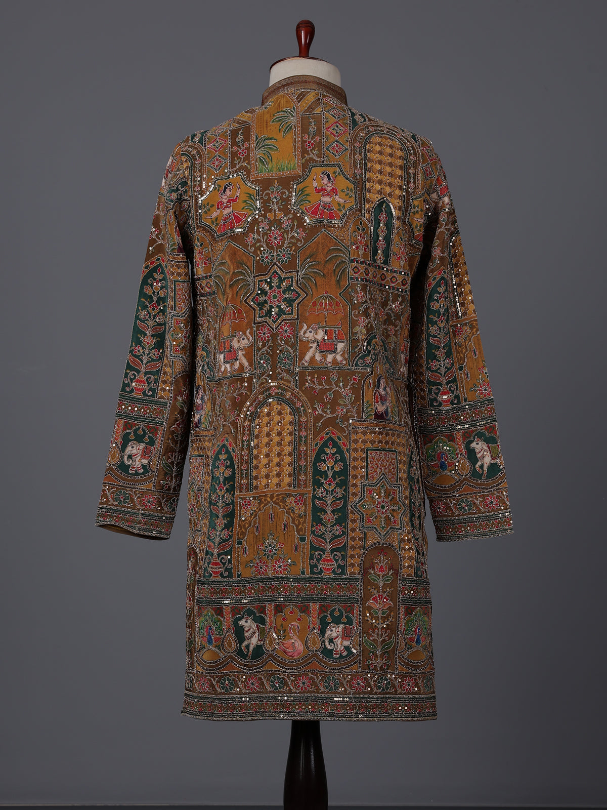 Mehendi olive silk zardosi festive kurta suit