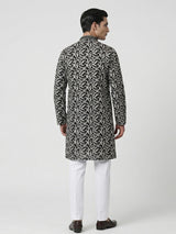 Black cotton silk embroidered work festive kurta suit