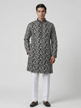 Black cotton silk embroidered work festive kurta suit