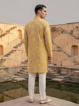 Yellow georgette embroidered work haldi festive kurta suit
