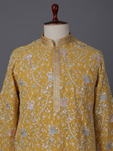 Yellow georgette embroidered work haldi festive kurta suit