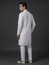 White cotton silk embroidered work festive kurta suit