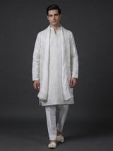 White cotton silk embroidered work festive kurta suit