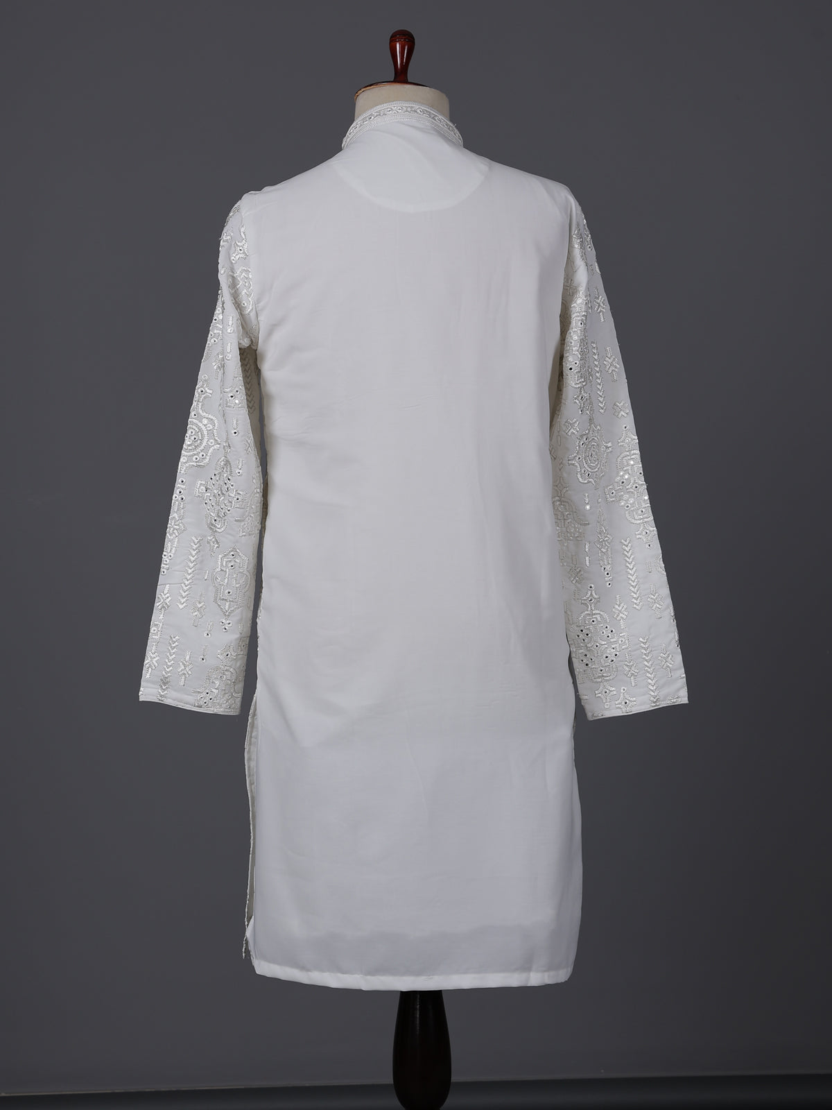White cotton silk embroidered work festive kurta suit