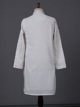 White cotton silk embroidered work festive kurta suit