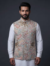 Cream jute thread and sequin festive waistcoat