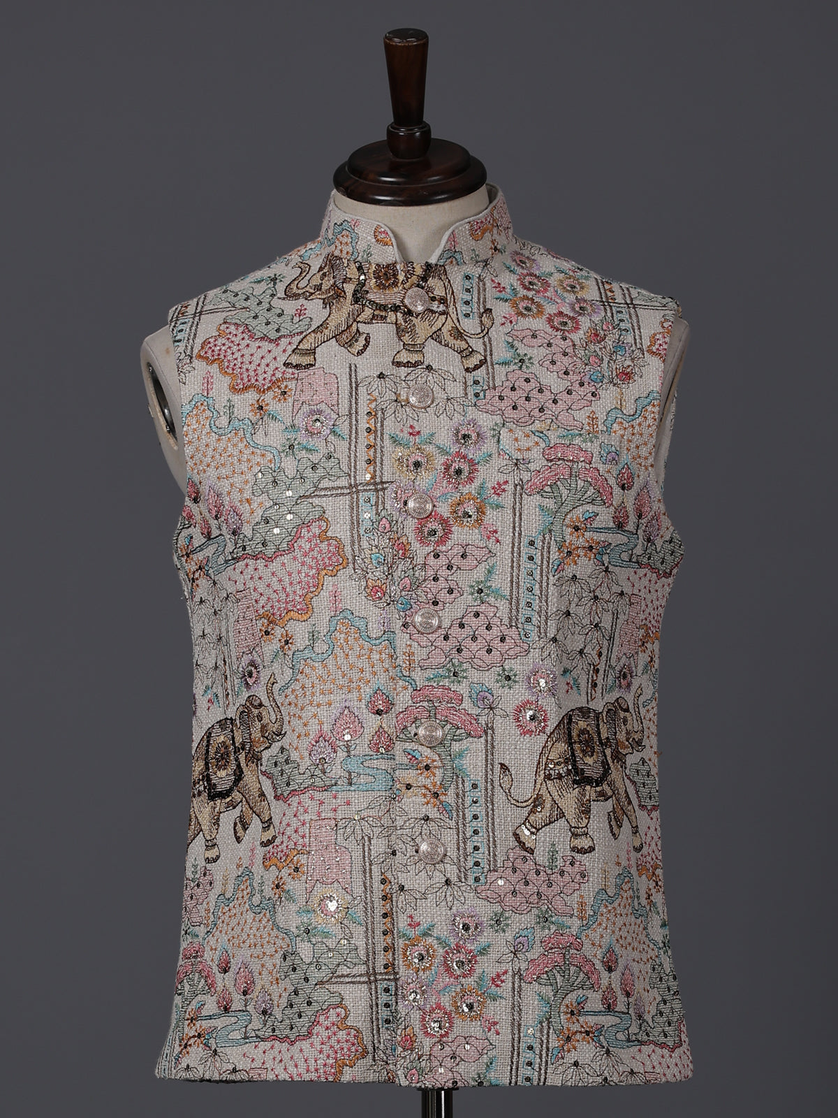 Cream jute thread and sequin festive waistcoat