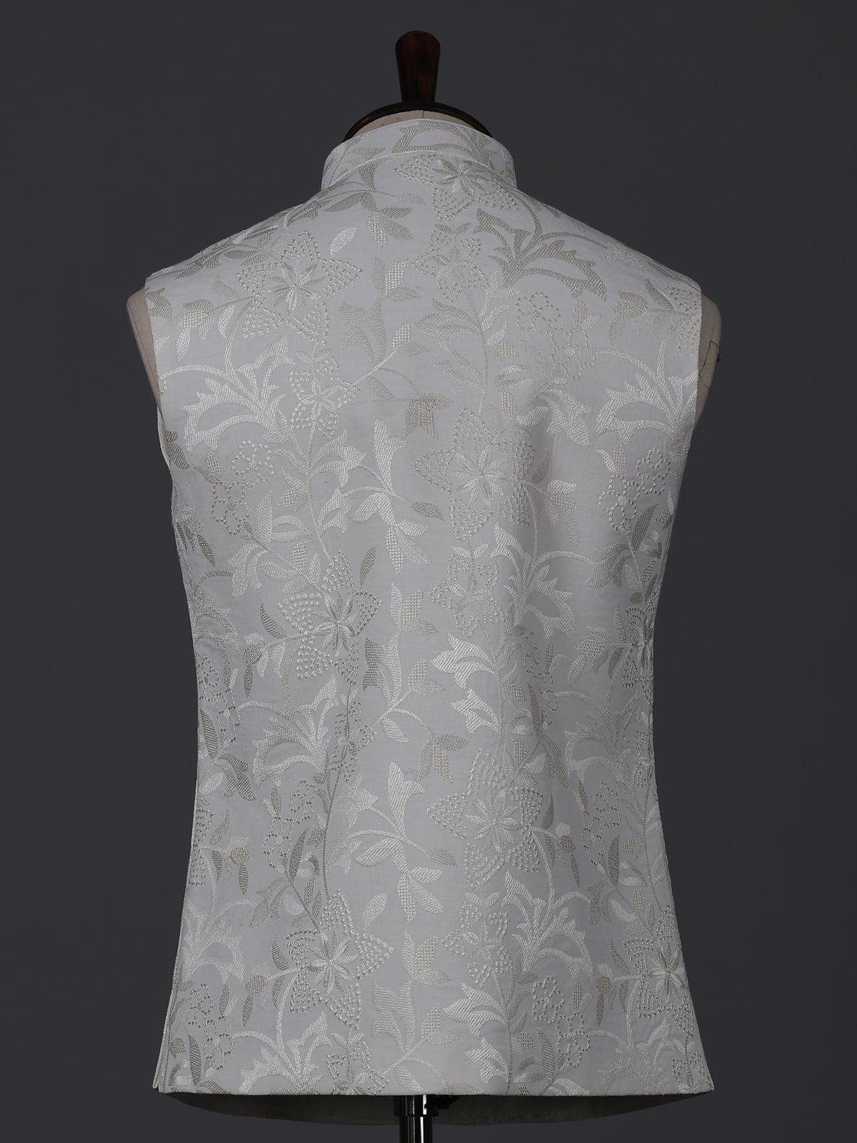 White cotton embroidered festive waistcoat for celebrations