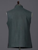 Dark green linen heavily embellished waistcoat with brooch