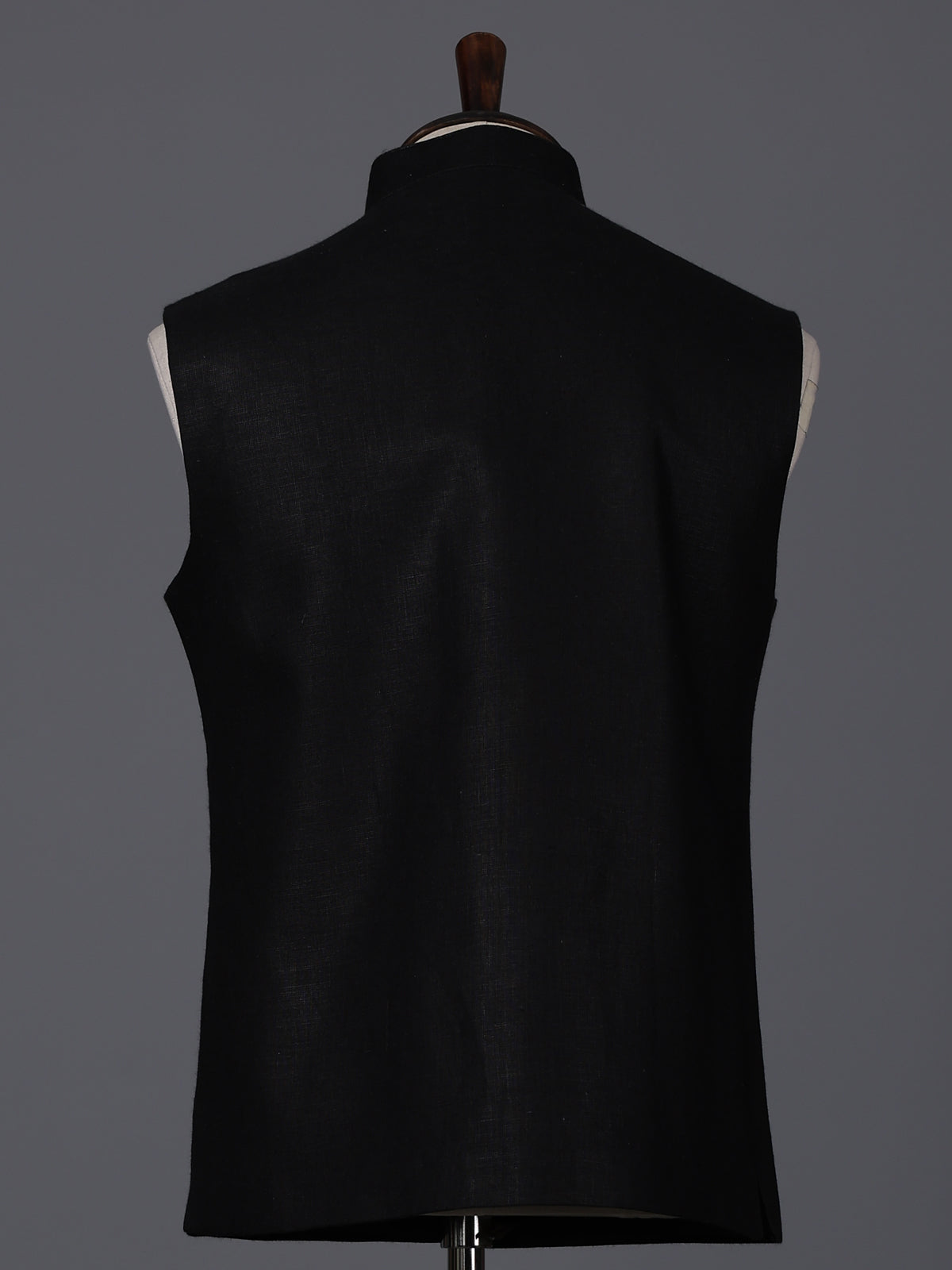 Black cotton embellished waistcoat with brooch for festive
