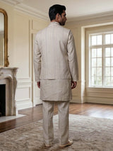 Cream cotton linen embroidered festive waistcoat set