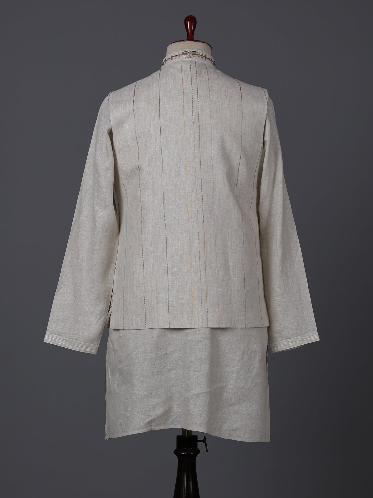 Cream cotton linen embroidered festive waistcoat set