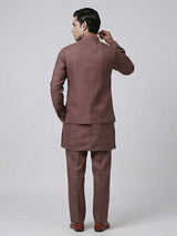 Brown cotton linen heavily embellished waistcoat set