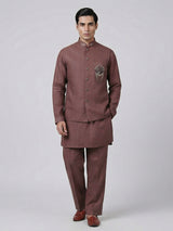Brown cotton linen heavily embellished waistcoat set