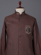Brown cotton linen heavily embellished waistcoat set